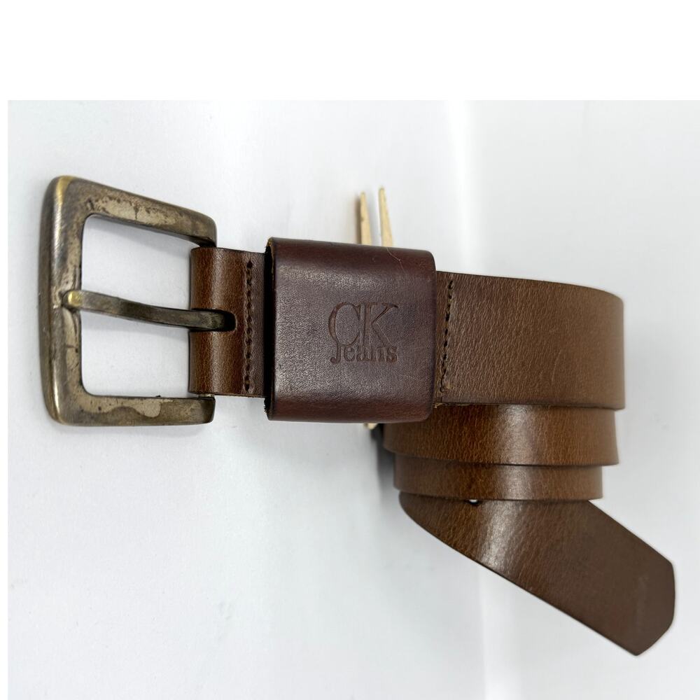 Calvin Klein Jeans Men Dress Belt Medium Brown Genuine Leather Accessories
